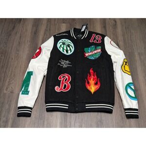 BoohooMAN‎ Limited Edition Varsity Jacket Patches Black Mens Size M
